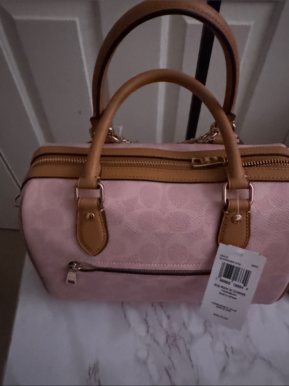 Coach Pink Leather Satchel with Tan Trim and Gold Hardware - Picture 4 of 12